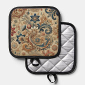 ヴィンテージ華美フローラBrocadeパターン2 鍋敷き (正面/裏面)