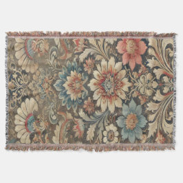 ヴィンテージ華美フローラBrocade暖色トーン自然版 スローブランケット