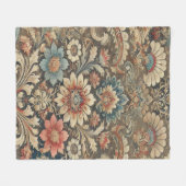 ヴィンテージ華美フローラBrocade暖色トーン自然版 フリースブランケット (正面(横))