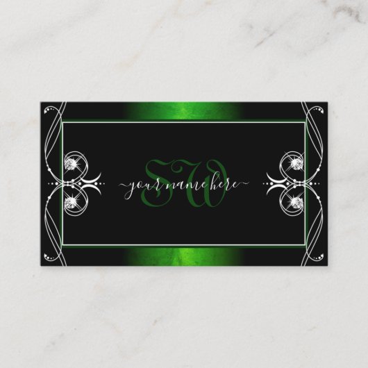 ヴィンテージ華美ブラックグリーンスパークルジュエリーイニシャル 名刺 (正面)