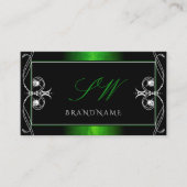 ヴィンテージ華美ブラックグリーンスパークルジュエルズモノグラム 名刺 (正面)