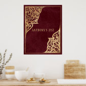 ヴィンテージ華美ブルゴーニュと金ゴールド ポスター (キッチン)