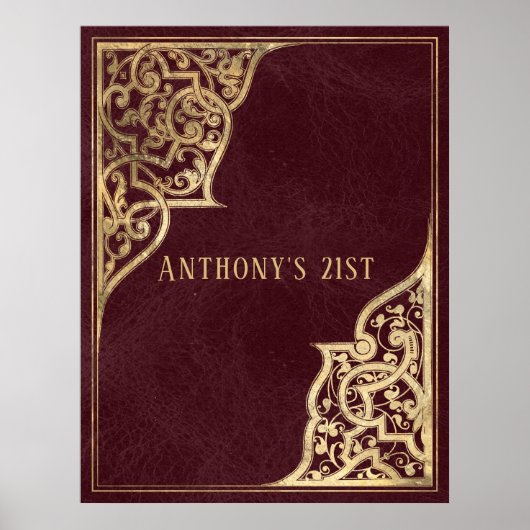 ヴィンテージ華美ブルゴーニュと金ゴールド ポスター (正面)