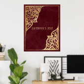 ヴィンテージ華美ブルゴーニュと金ゴールド ポスター (ホームオフィス)