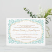 ヴィンテージ華美ブルー&金ゴールド結婚式招待状 招待状 (スタンド正面)