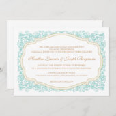 ヴィンテージ華美ブルー&金ゴールド結婚式招待状 招待状 (正面/裏面)
