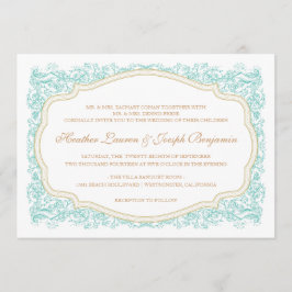 ヴィンテージ華美ブルー&金ゴールド結婚式招待状 招待状