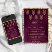 ヴィンテージ華美ランタンプラム金ゴールドムスリム結婚ズ 招待状