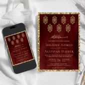 ヴィンテージ華美ランタンマルーン金ゴールドムスリム結婚ズ 招待状