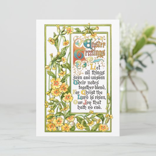ヴィンテージ華美宗教復活祭の賛美歌とプリムローズ シーズンカード (スタンド正面)