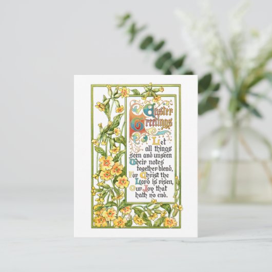ヴィンテージ華美宗教復活祭の賛美歌とプリムローズ シーズンポストカード (スタンド正面)