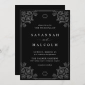 ヴィンテージ華美枠 | エレガント Moody Black結婚's 招待状 (正面/裏面)