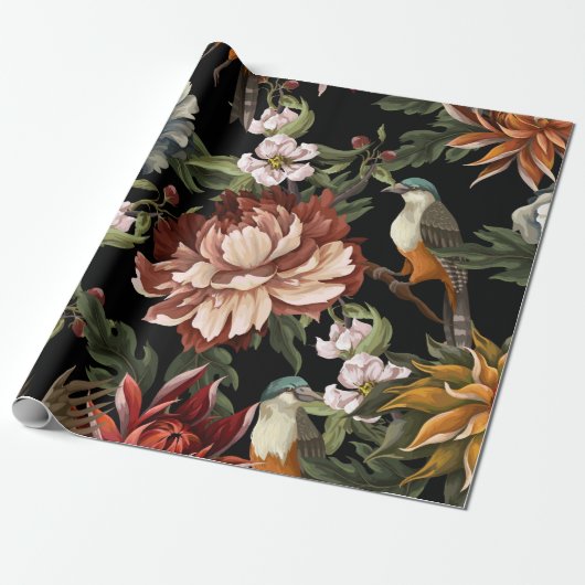 ヴィンテージ華美牡丹とrosのシームレスなパターン ラッピングペーパー (アンロールド)