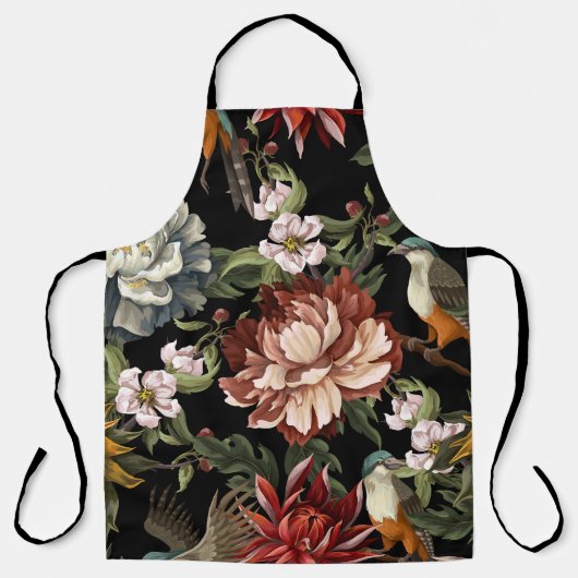 ヴィンテージ華美牡丹、バラ、鳥。 エプロン (正面)
