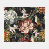 ヴィンテージ華美牡丹、バラ、鳥。 フリースブランケット (正面(横))