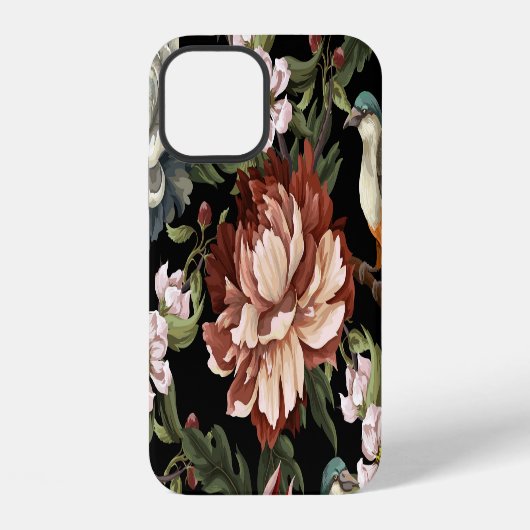 ヴィンテージ華美牡丹、バラ、鳥。 iPhoneケース (裏面)