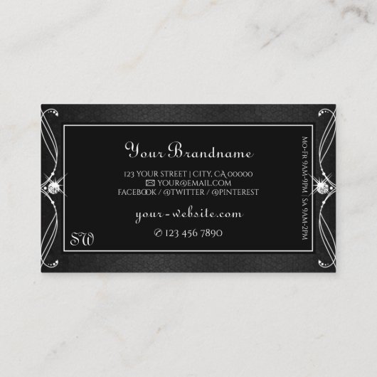 ヴィンテージ華美白黒スパークルジュエリーイニシャル 名刺 (裏面)