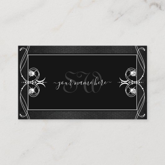 ヴィンテージ華美白黒スパークルジュエリーイニシャル 名刺 (正面)