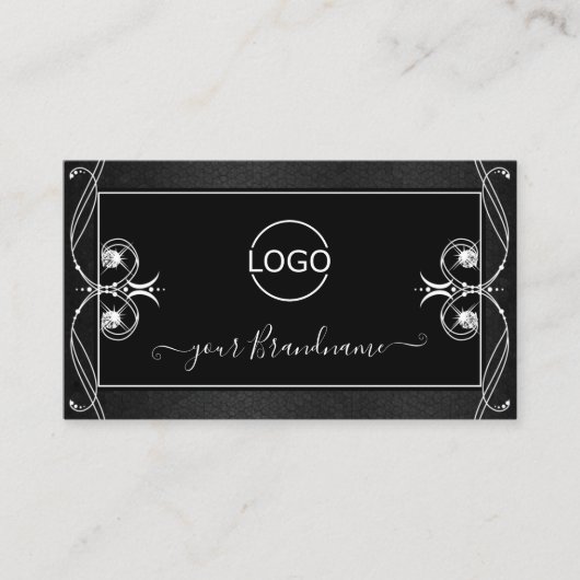 ヴィンテージ華美白黒スパークルジュエリー追加ロゴ 名刺 (正面)