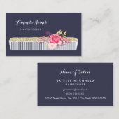 ヴィンテージ華美美容用コームとピンクフローラ 名刺 (正面/裏面)