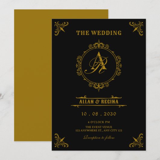 ヴィンテージ華美装飾結婚ゴシック 招待状 (正面/裏面)