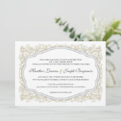 ヴィンテージ華美金ゴールドおよびグレー結婚式招待状 招待状 (スタンド正面)
