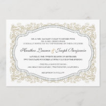ヴィンテージ華美金ゴールドおよびグレー結婚式招待状