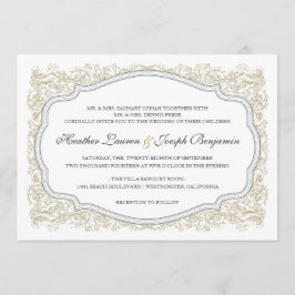 ヴィンテージ華美金ゴールドおよびグレー結婚式招待状 招待状