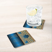 ヴィンテージ華美金ゴールドと青い宝石で飾られた記念日 スクエアペーパーコースター (インサイチュ)