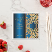 ヴィンテージ華美金ゴールドと青い宝石で飾られた記念日 スタンダードカクテルナプキン (インサイチュ)