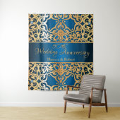 ヴィンテージ華美金ゴールドと青い宝石で飾られた記念日 タペストリー (インサイチュ)