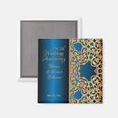 ヴィンテージ華美金ゴールドと青い宝石で飾られた記念日 マグネット (正面/裏面)