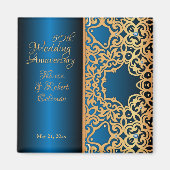 ヴィンテージ華美金ゴールドと青い宝石で飾られた記念日 マグネット (正面)