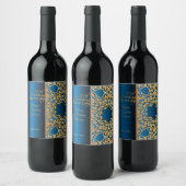 ヴィンテージ華美金ゴールドと青い宝石で飾られた記念日 ワインラベル (ボトル)