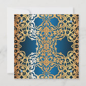 ヴィンテージ華美金ゴールドと青い宝石で飾られた記念日 招待状 (裏面)