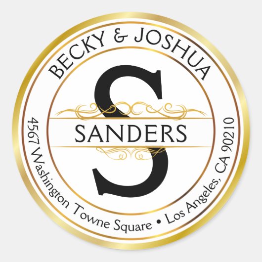 ヴィンテージ華美金ゴールドイニシャルラウンド住所 シール (正面)