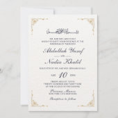 ヴィンテージ華美金ゴールドコーナーホワイトイスラム結婚教徒 招待状 (正面)