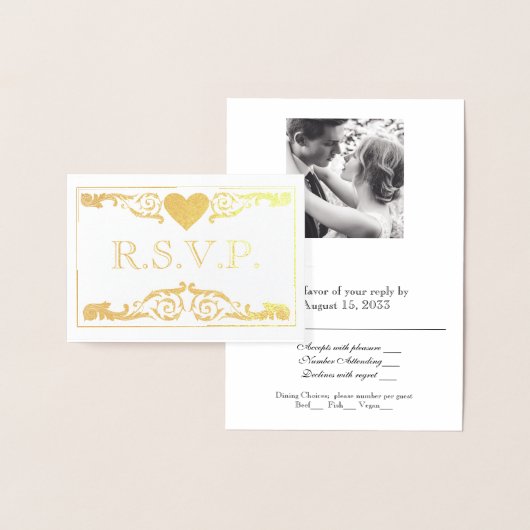 ヴィンテージ華美金ゴールドフローリッシュRSVPフォイルカード 箔カード (ディスプレー)