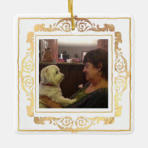 ヴィンテージ華美金ゴールドペットフォトセラミックスオーナメント