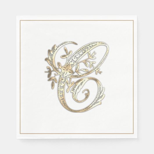 ヴィンテージ華美金ゴールドモノグラムC スタンダードランチョンナプキン (正面)