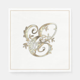 ヴィンテージ華美金ゴールドモノグラムE スタンダードランチョンナプキン