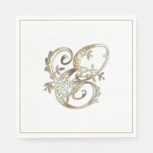 ヴィンテージ華美金ゴールドモノグラムE スタンダードランチョンナプキン (正面)