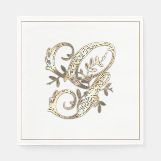 ヴィンテージ華美金ゴールドモノグラムG スタンダードランチョンナプキン (正面)