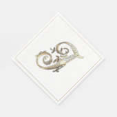 ヴィンテージ華美金ゴールドモノグラムI スタンダードランチョンナプキン (角)