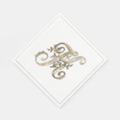 ヴィンテージ華美金ゴールドモノグラムK スタンダードランチョンナプキン (角)