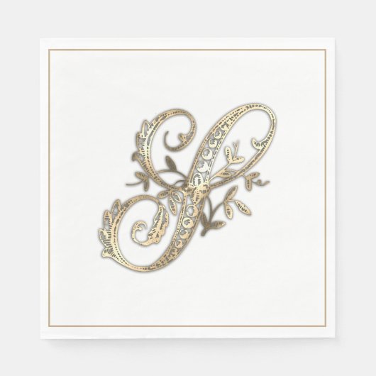 ヴィンテージ華美金ゴールドモノグラムS スタンダードランチョンナプキン (正面)