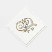 ヴィンテージ華美金ゴールドモノグラムT スタンダードランチョンナプキン (角)