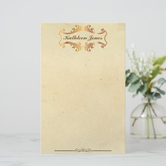 ヴィンテージ華美金ゴールド | 名前をカスタムする | ヴィンテージ紙 便箋 (スタンド正面)