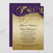 ヴィンテージ華美·パープル·金ゴールド·ス結婚ワールズ 招待状 (正面/裏面)