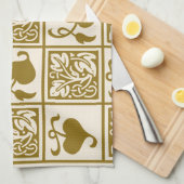 ヴィンテージ葉つる植物 キッチンタオル (四つ折り)